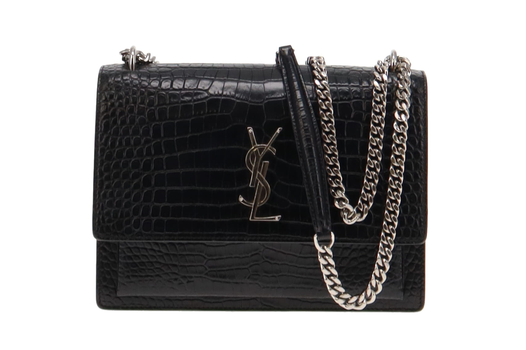 Sunset monogram ysl small calf leather wallet hot sale on chain