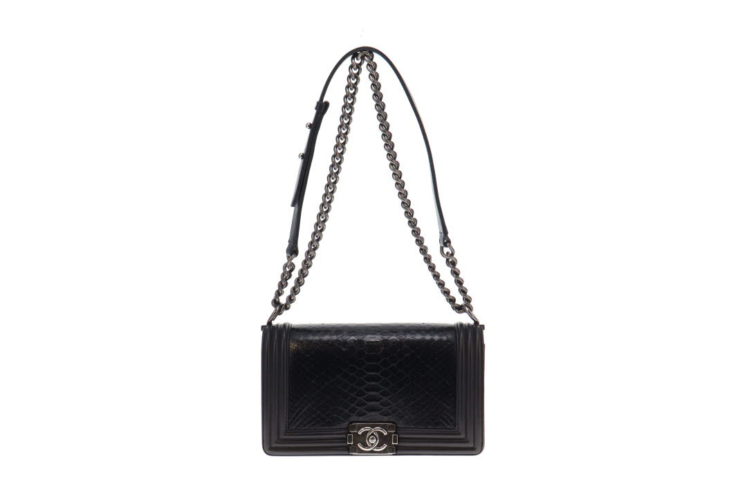 Chanel Navy Leather and Python Old Medium Boy Bag 2014 Designer