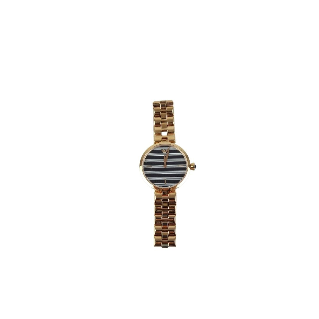 Giorgio Armani Rose Gold Striped Dial Ladies Watch Designer