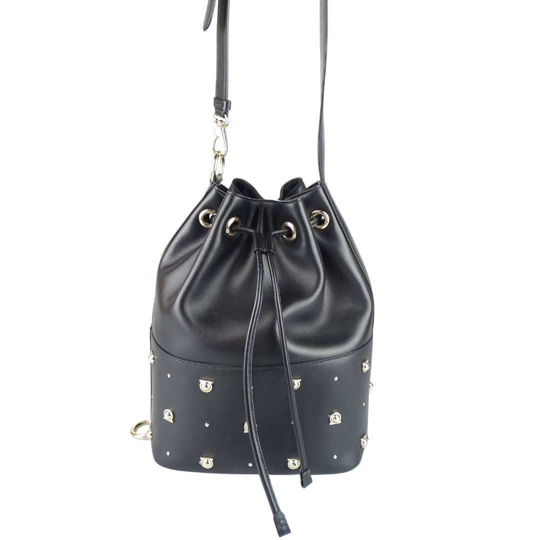 Black studded outlet bucket bag