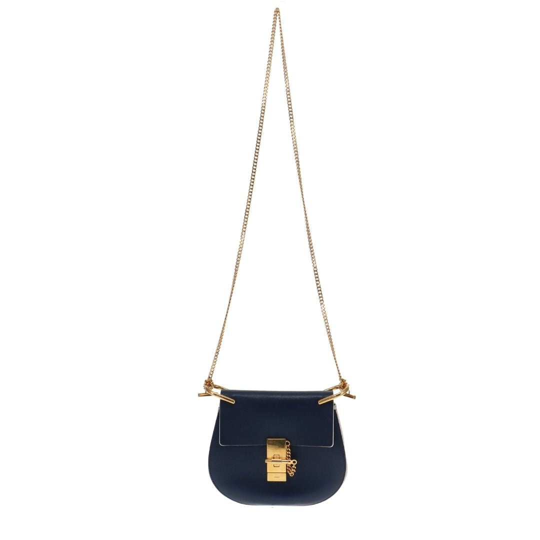 Chloe Blue Pebbled Leather Small Drew Bag