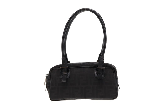 Fendi Black Zucca Mini Bauletto Bag