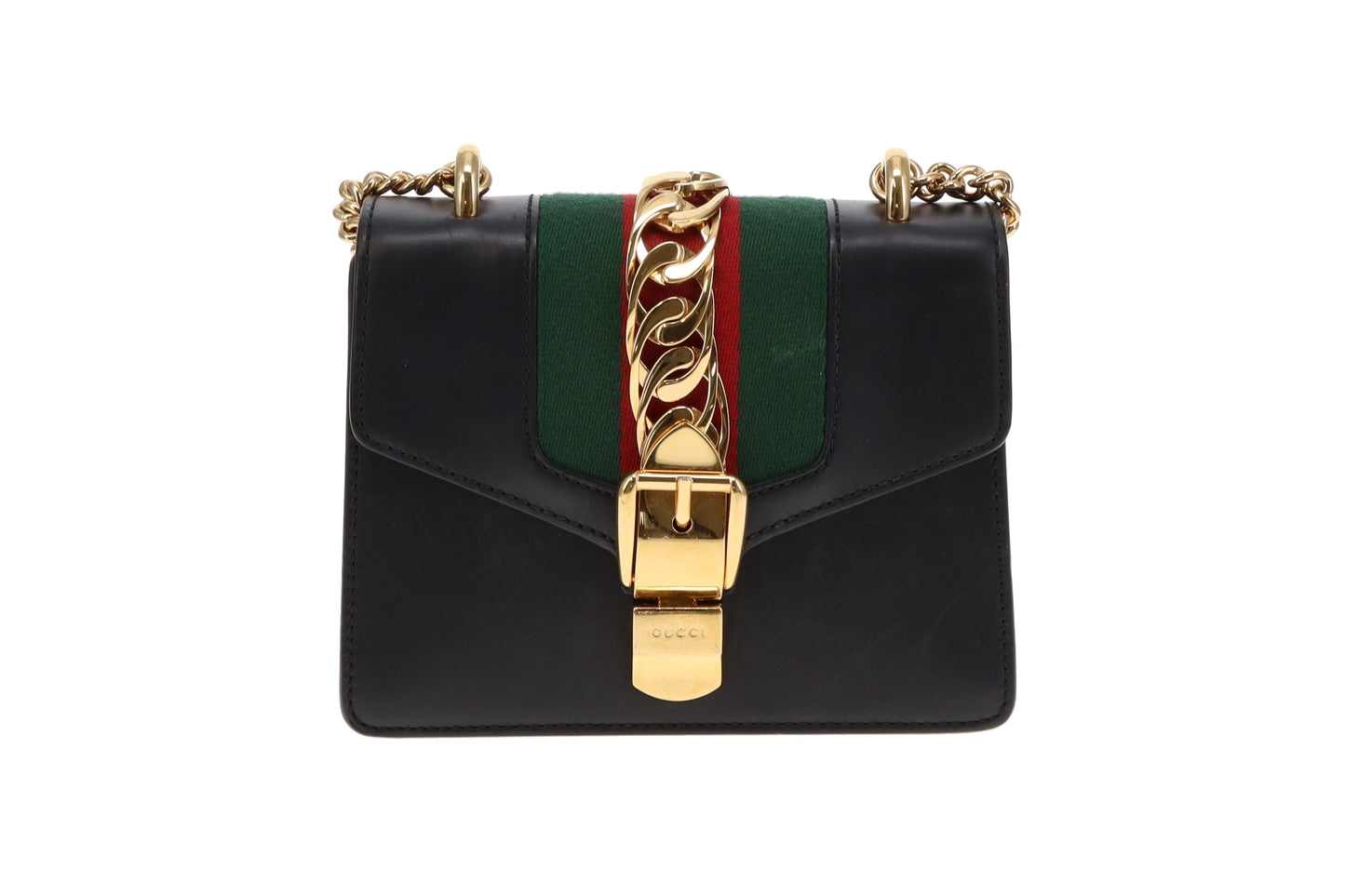 Gucci Black Smooth Leather Mini Sylvie Chain Bag