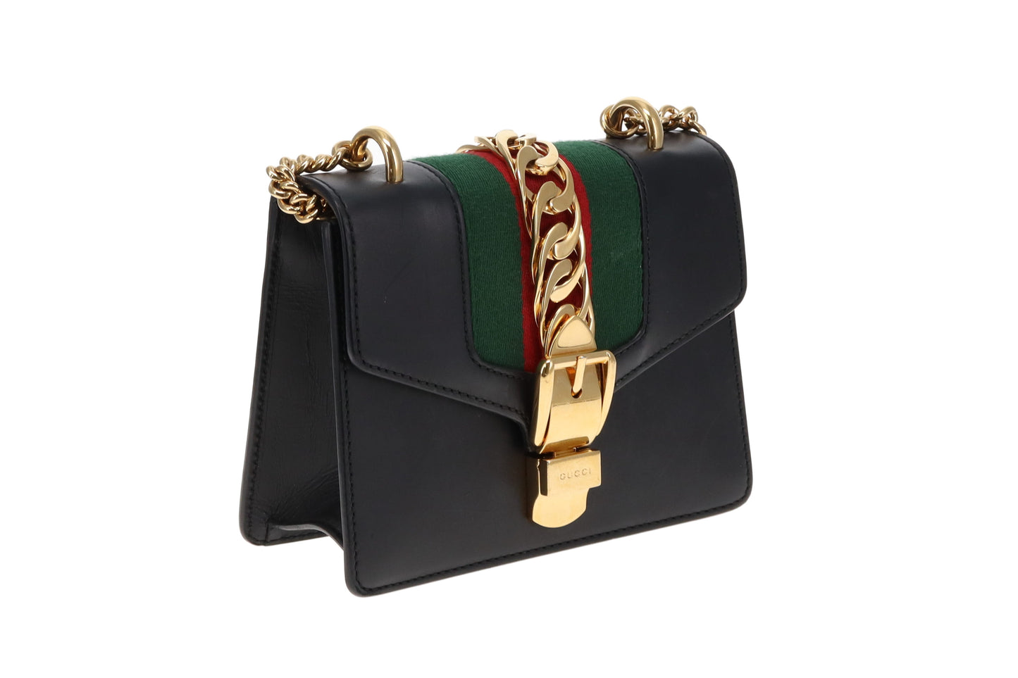 Gucci Black Smooth Leather Mini Sylvie Chain Bag