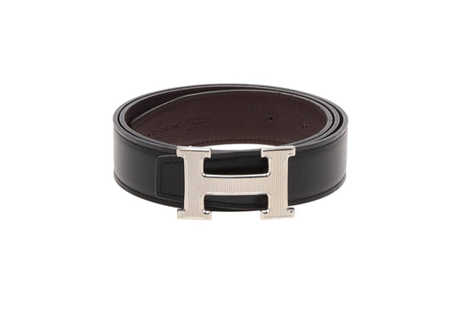 Hermes Noir and Ebene 32mm Reversible with H Guillochee Belt Buckle 2017 85cm