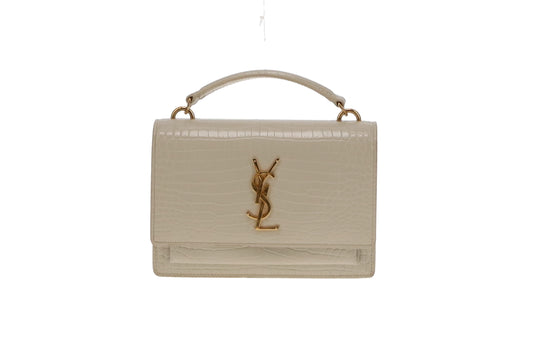 Saint Laurent Cream Croc-Embossed Shiny Leather Sunset Chain Wallet 2022