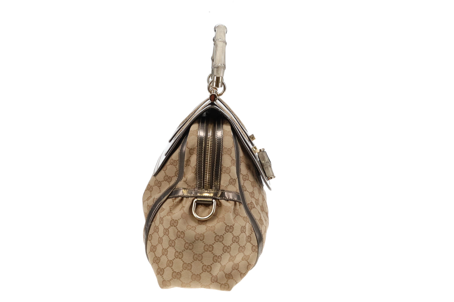 Gucci GG Canvas and Metallic Leather Pop Bamboo Handle Satchel