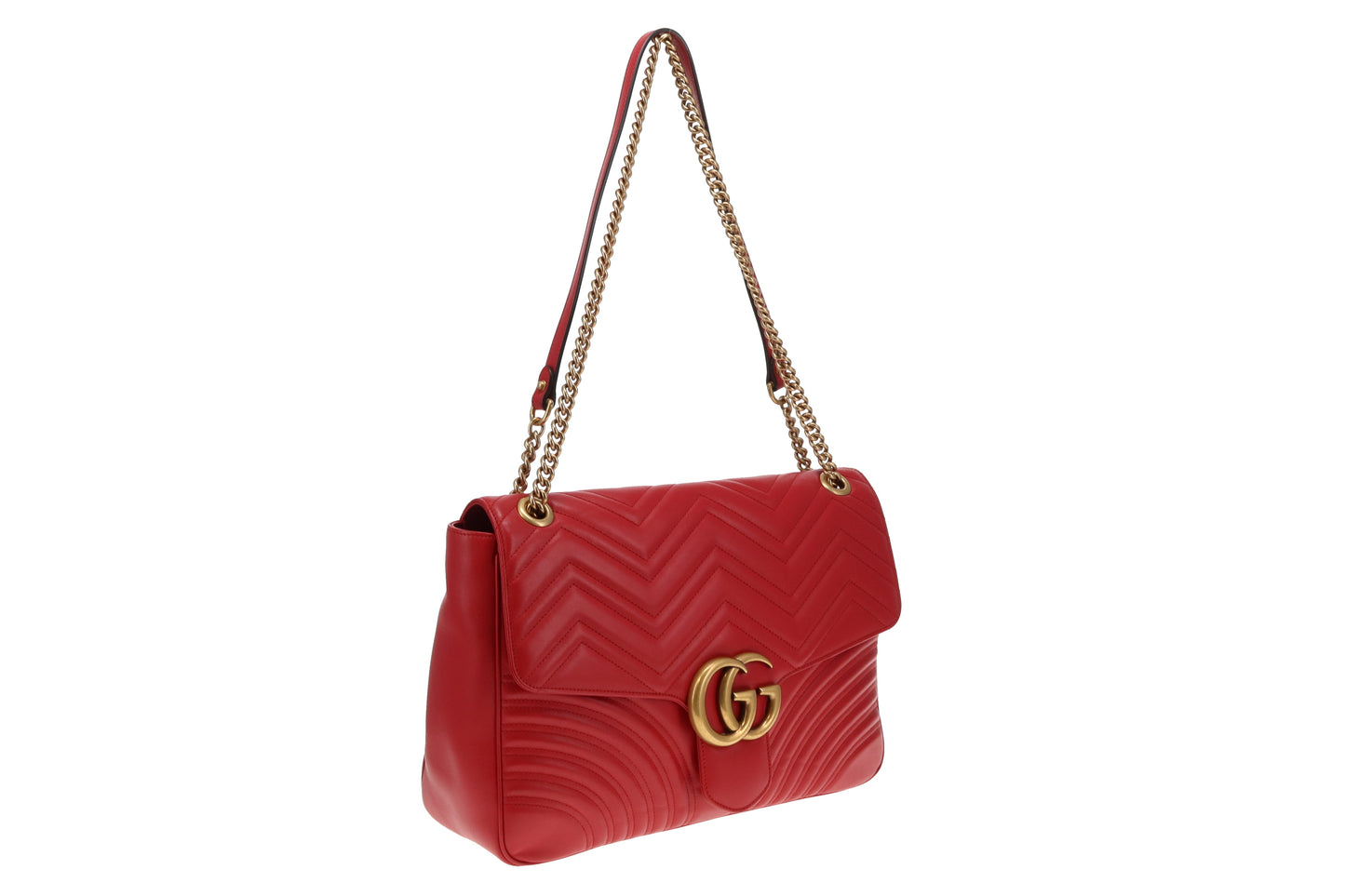 Gucci Red Chevron Leather Large Marmont Flap Bag