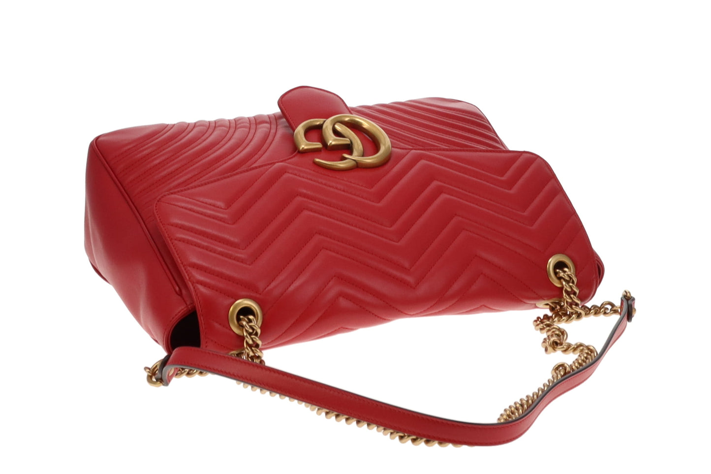 Gucci Red Chevron Leather Large Marmont Flap Bag