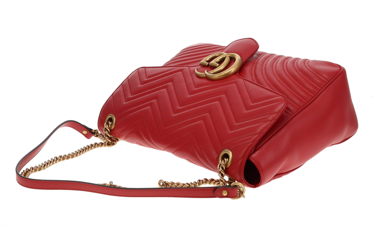 Gucci Red Chevron Leather Large Marmont Flap Bag