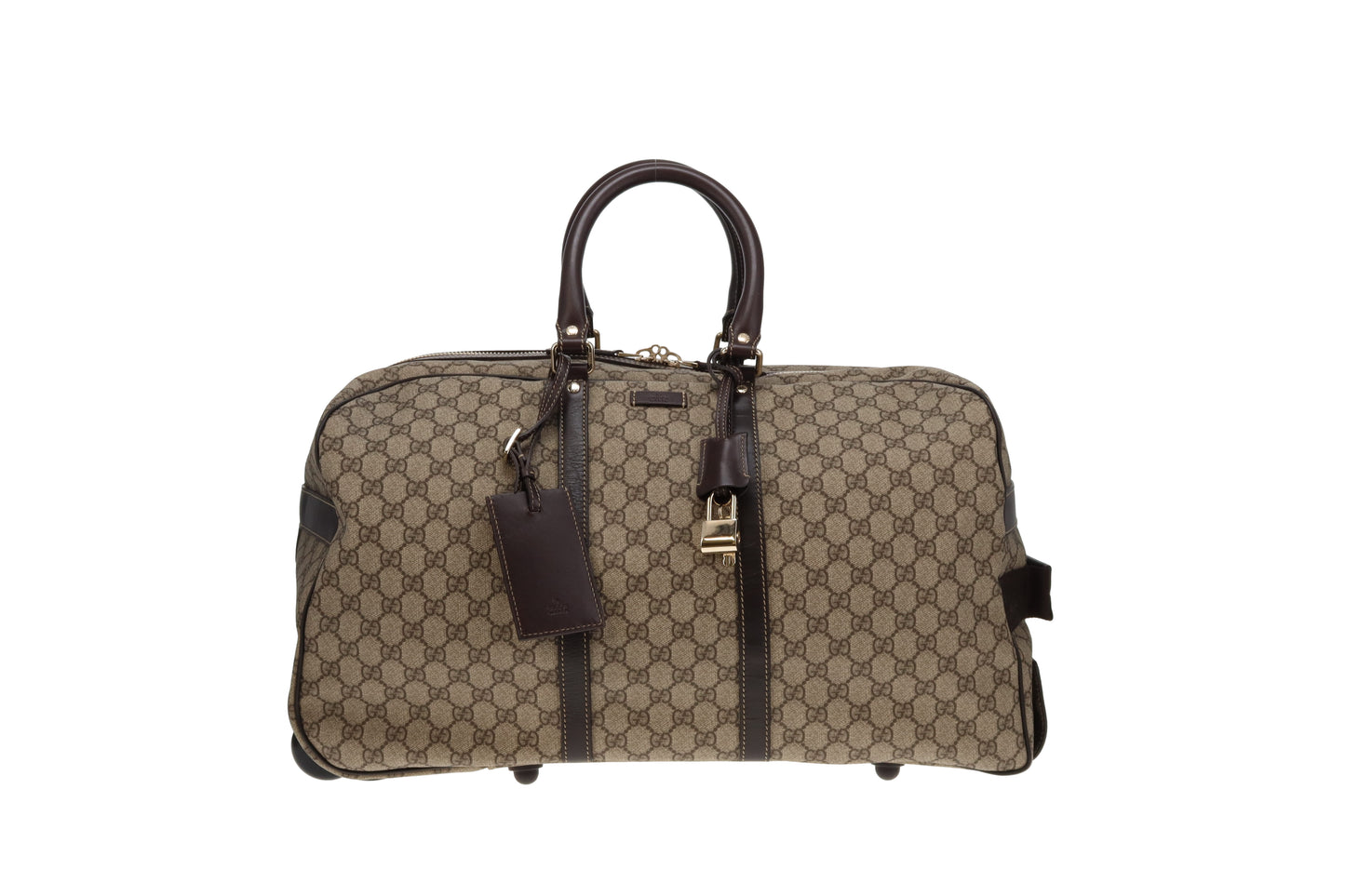 Gucci GG Supreme and Ebony Leather Large Carry On Duffle Trolley Luggage