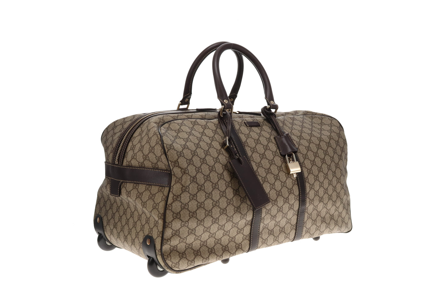 Gucci GG Supreme and Ebony Leather Large Carry On Duffle Trolley Luggage