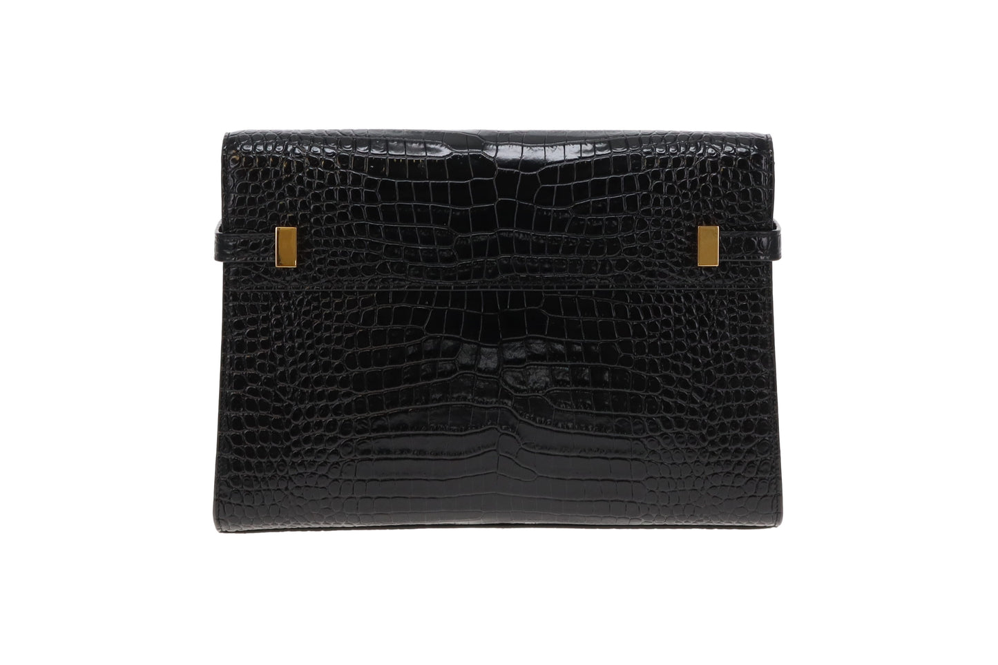 Saint Laurent Shiny Croc Embossed Medium Manhattan Black