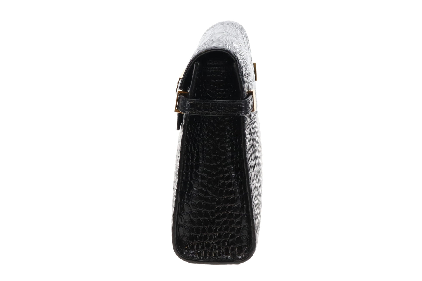 Saint Laurent Shiny Croc Embossed Medium Manhattan Black