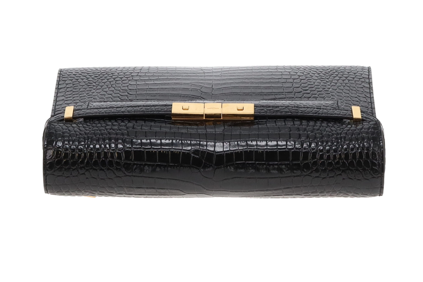 Saint Laurent Shiny Croc Embossed Medium Manhattan Black