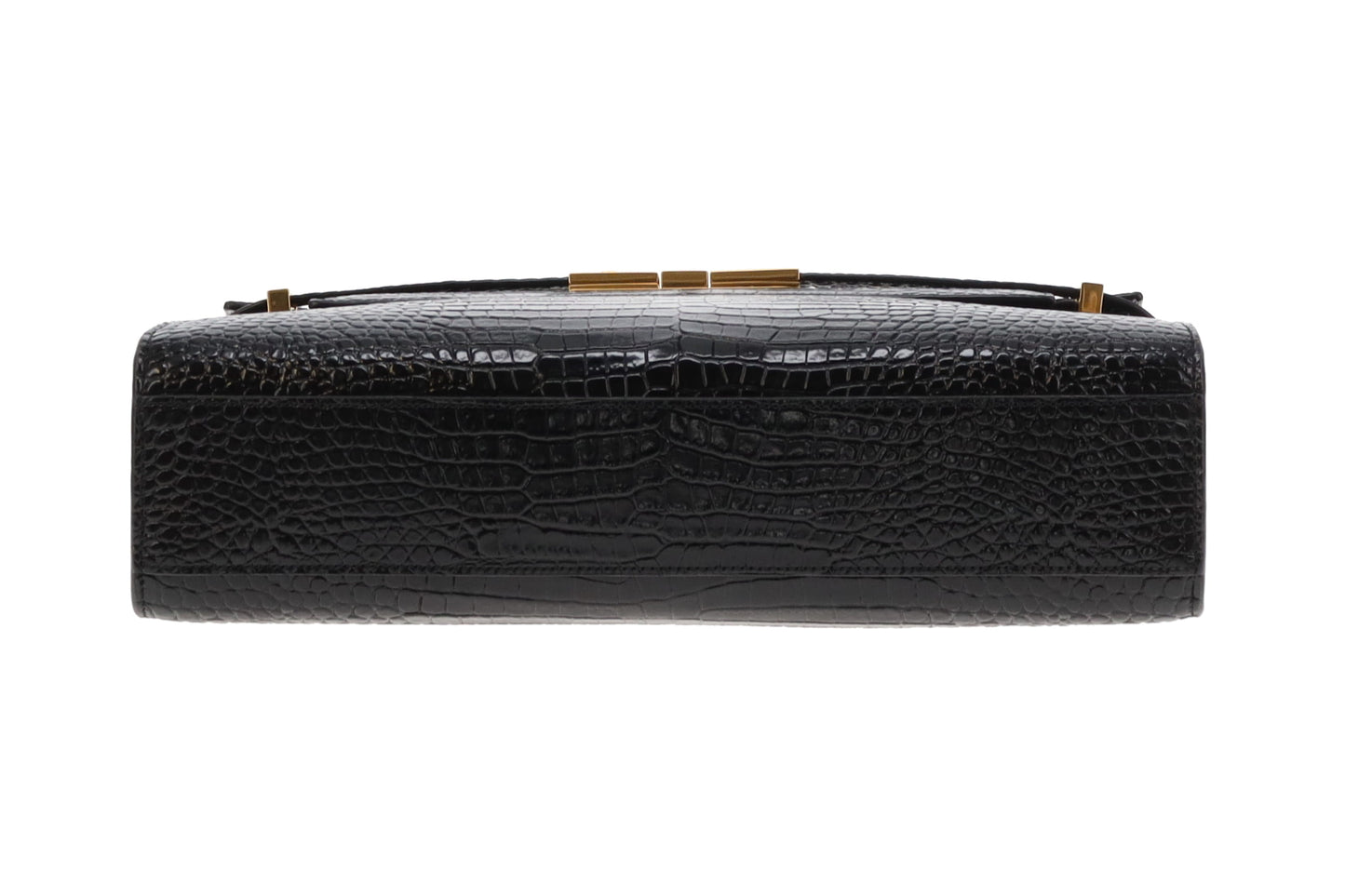 Saint Laurent Shiny Croc Embossed Medium Manhattan Black