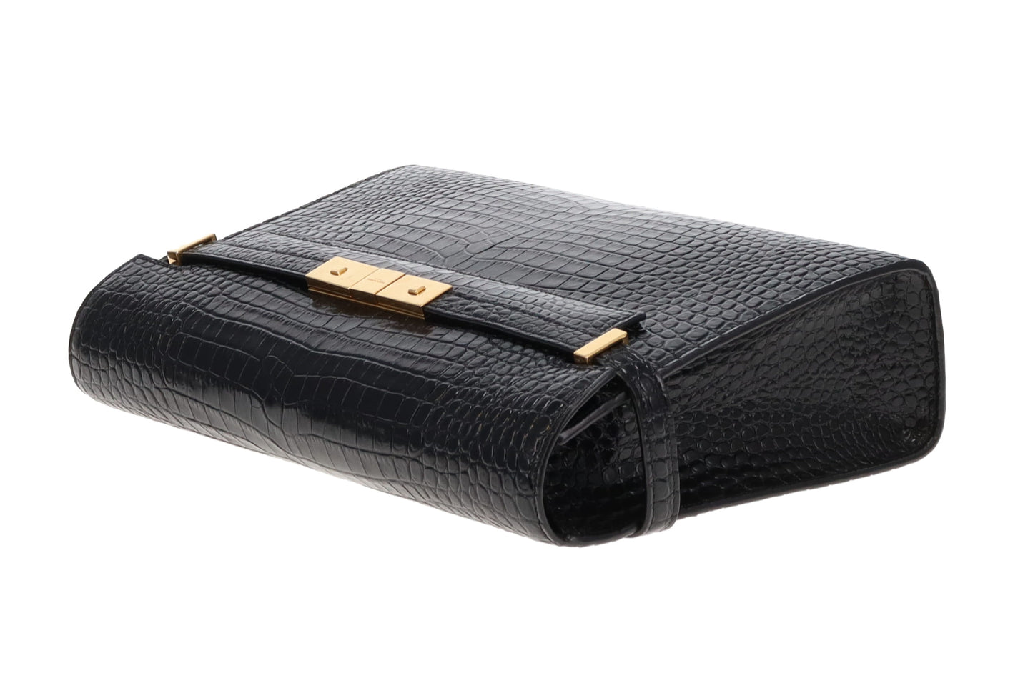 Saint Laurent Shiny Croc Embossed Medium Manhattan Black