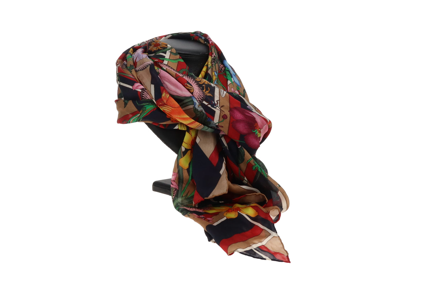 Gucci Multicolour 100% Silk Snake and Floral Print Scarf