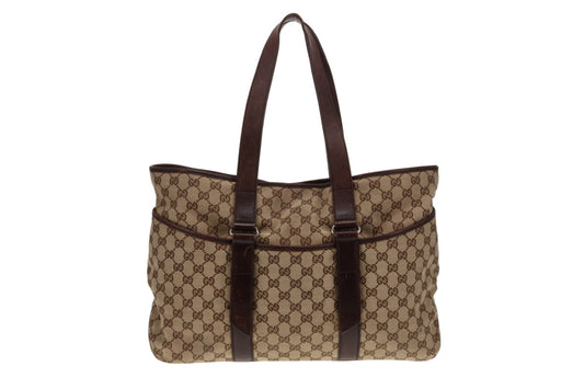 Gucci GG Canvas and Brown Leather Tote