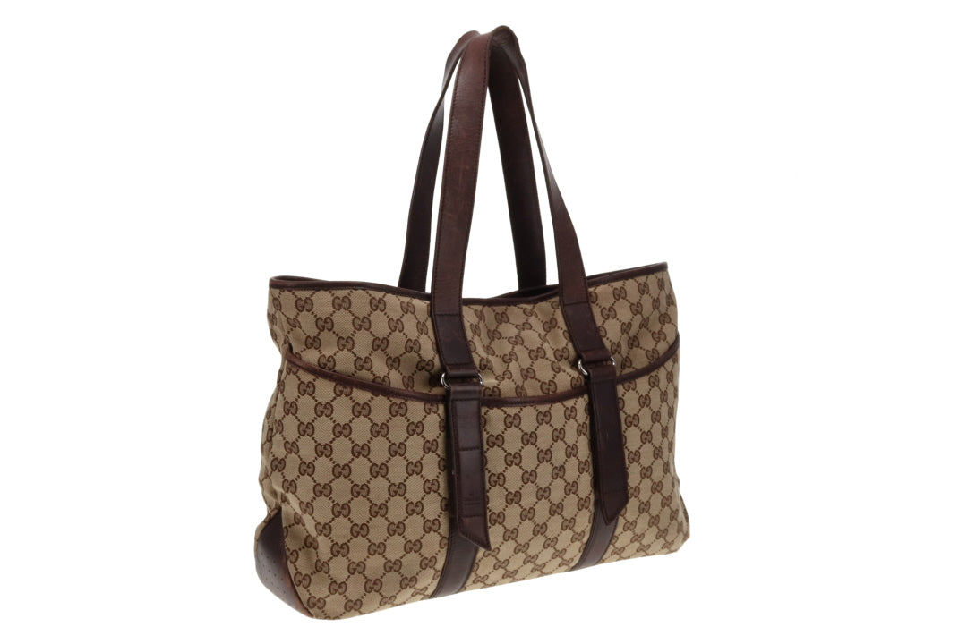 Gucci GG Canvas and Brown Leather Tote