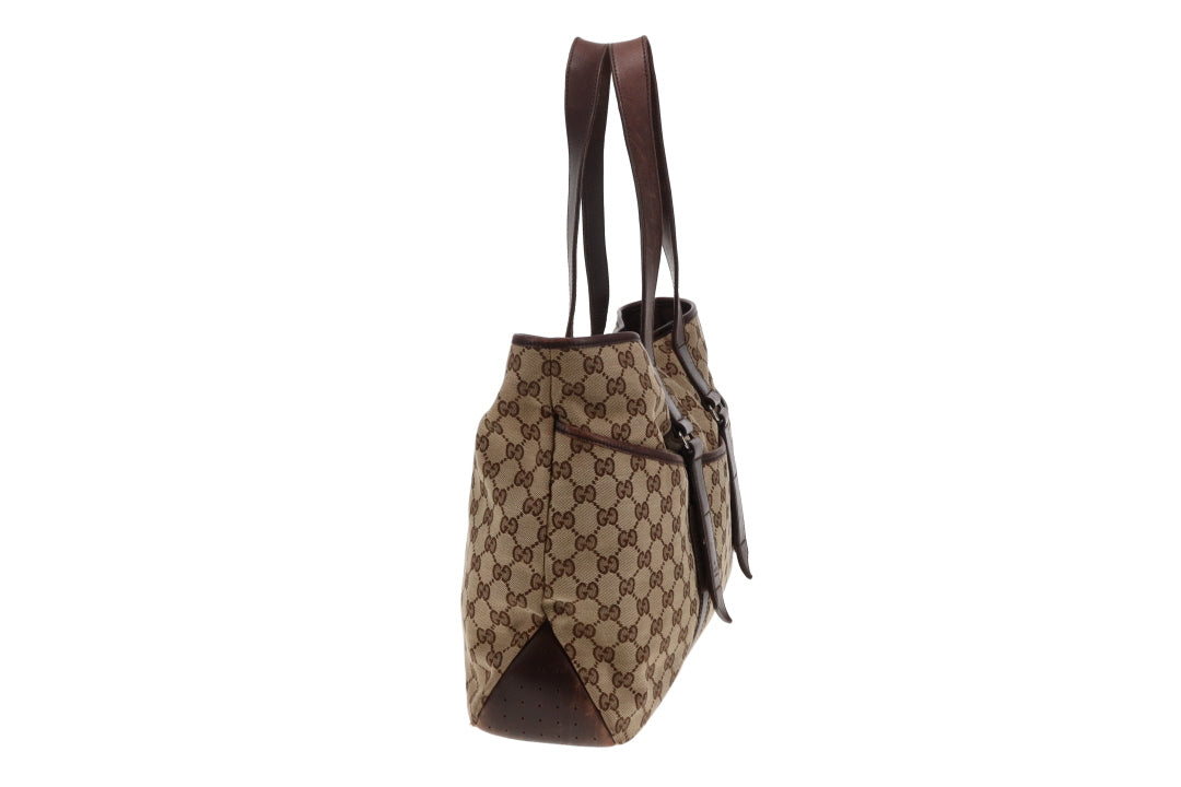 Gucci GG Canvas and Brown Leather Tote