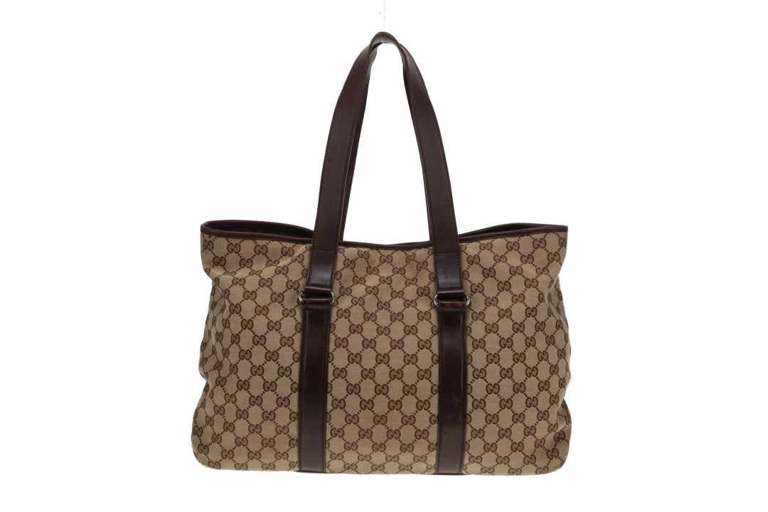 Gucci GG Canvas and Brown Leather Tote