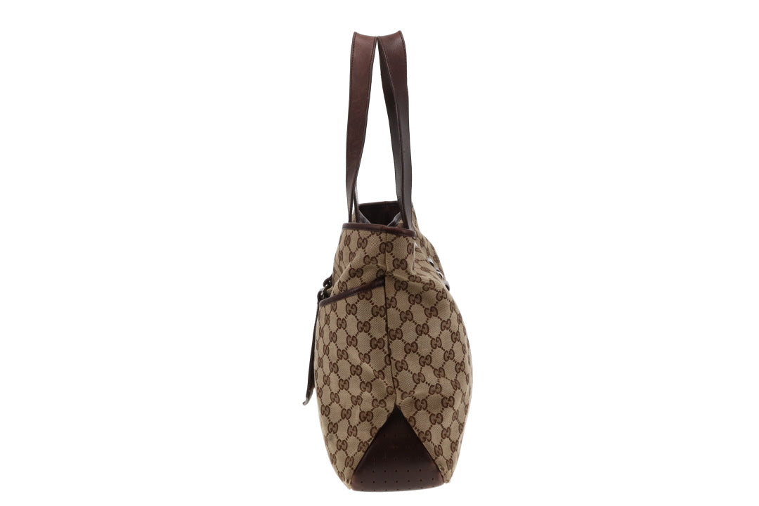 Gucci GG Canvas and Brown Leather Tote