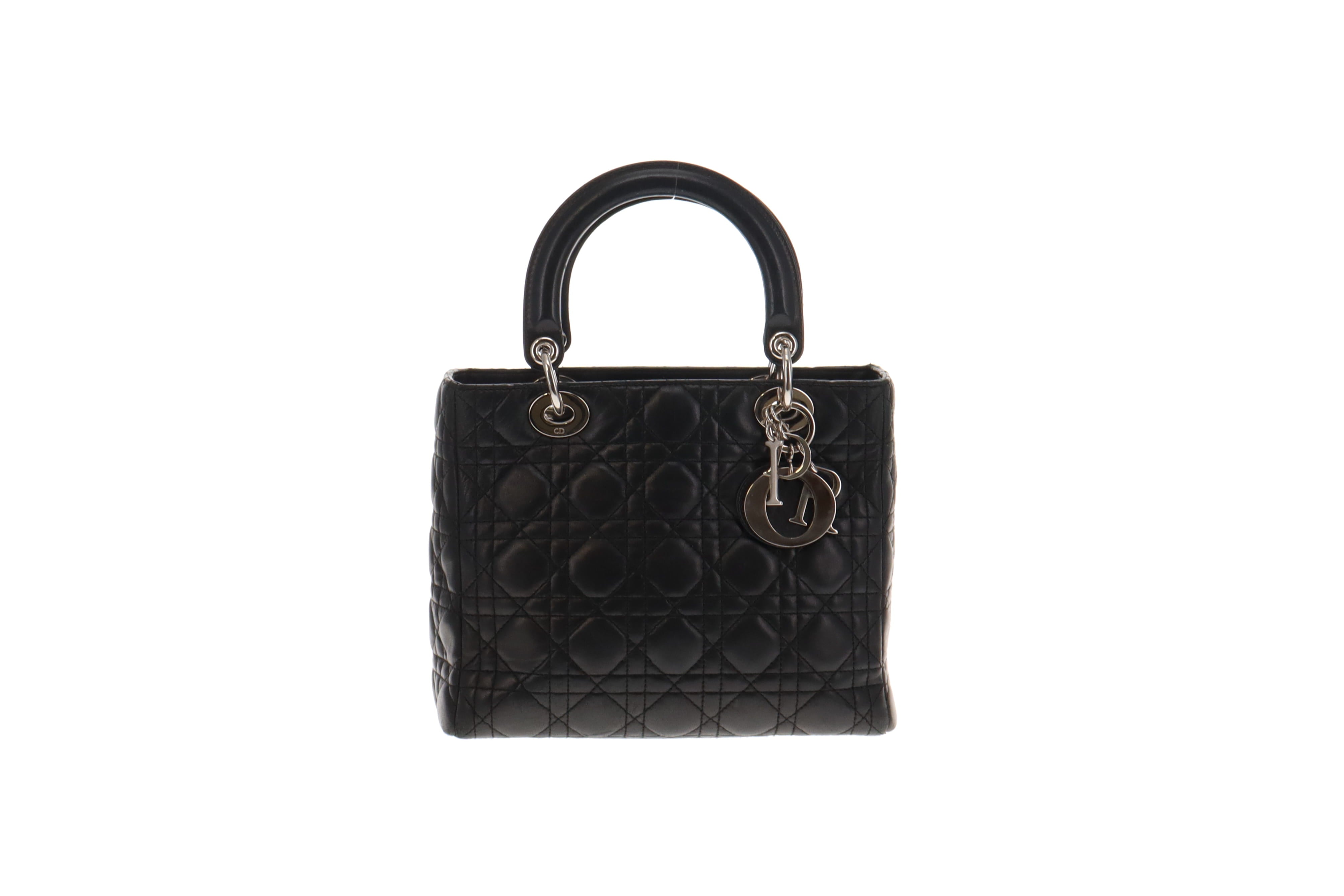 Lady dior black lambskin best sale