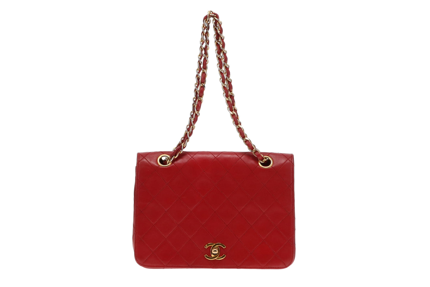 Chanel Red Leather Single Flap Vintage Classic Bag