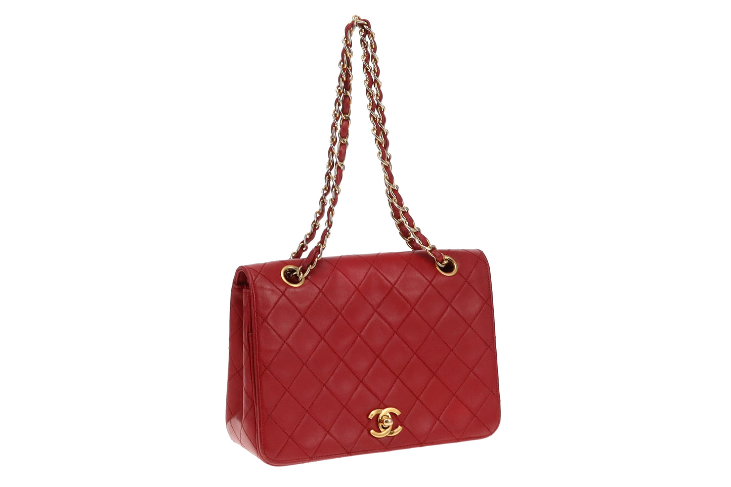 Chanel Red Leather Single Flap Vintage Classic Bag