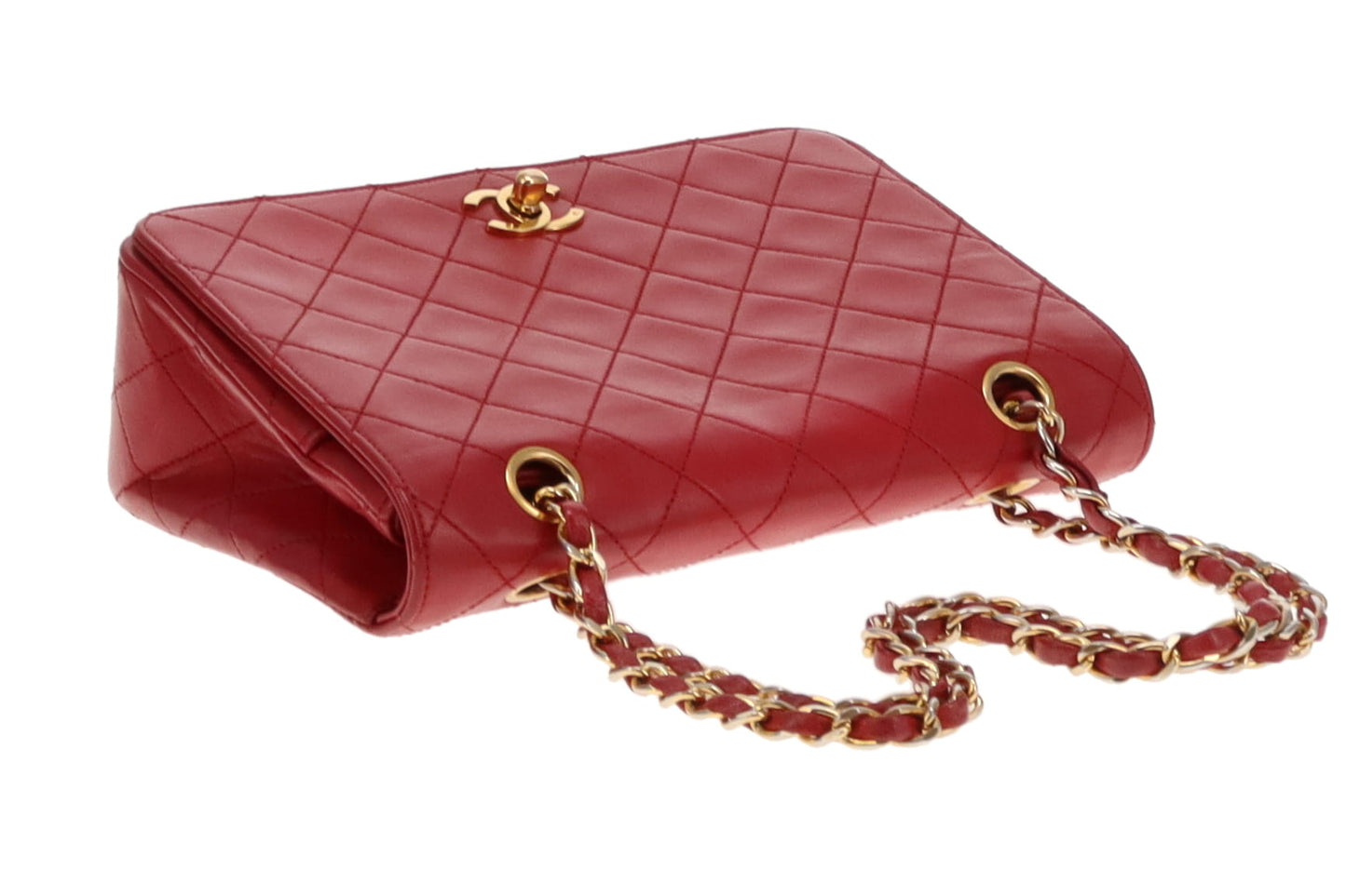 Chanel Red Leather Single Flap Vintage Classic Bag