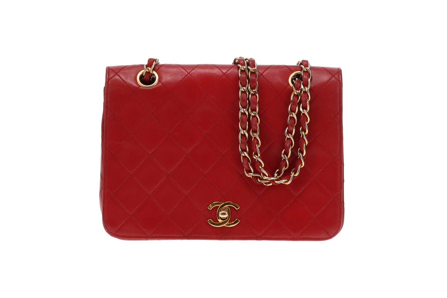 Chanel Red Leather Single Flap Vintage Classic Bag