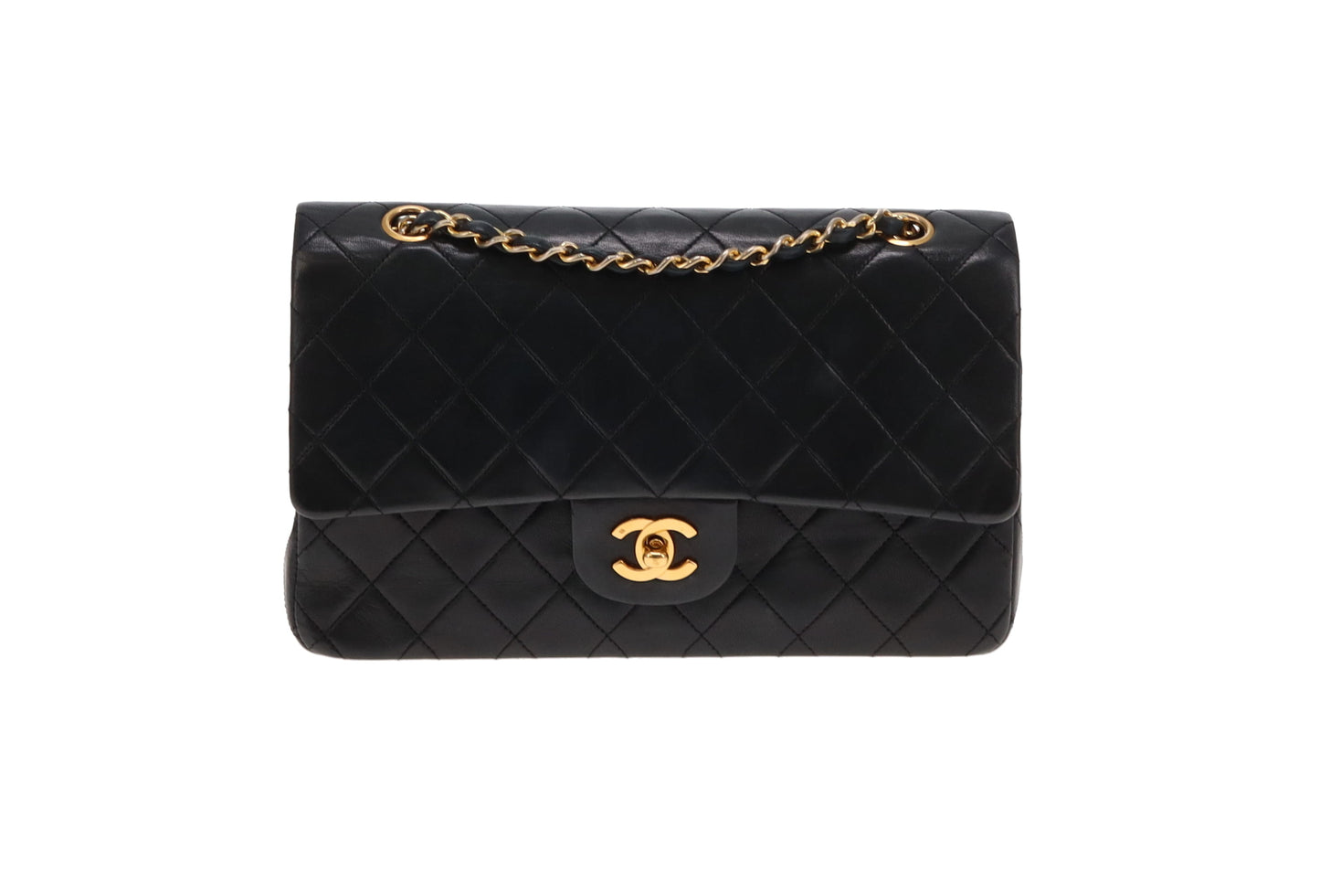 Chanel Vintage Black Lambskin Classic Double Flap Bag 1989/91