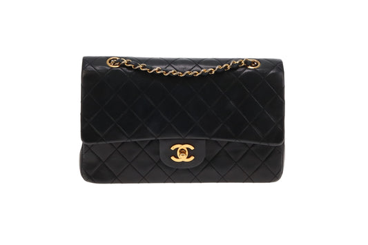 Chanel Vintage Black Lambskin Classic Double Flap Bag 1989/91