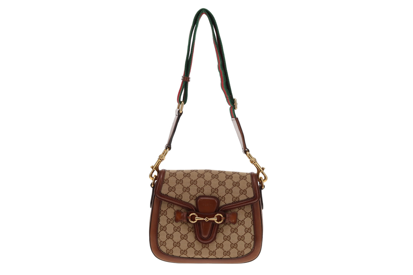 Gucci GG Canvas and Brown Leather Lady Web Shoulder Bag