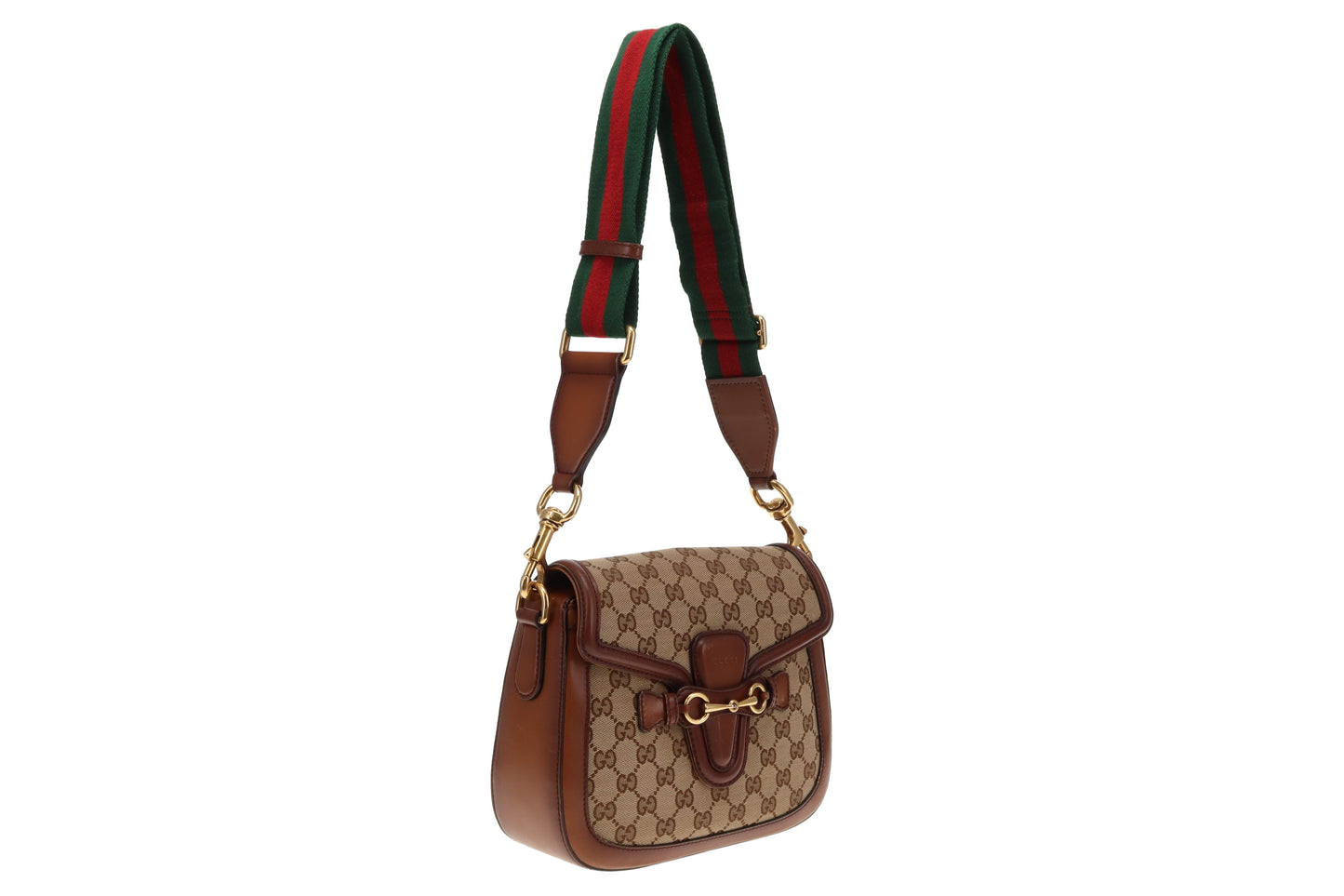 Gucci GG Canvas and Brown Leather Lady Web Shoulder Bag