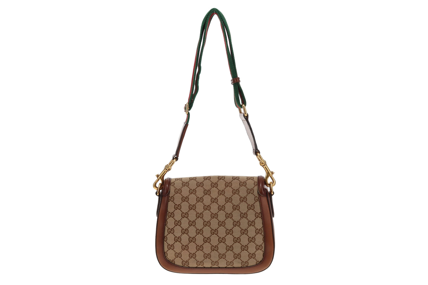 Gucci GG Canvas and Brown Leather Lady Web Shoulder Bag