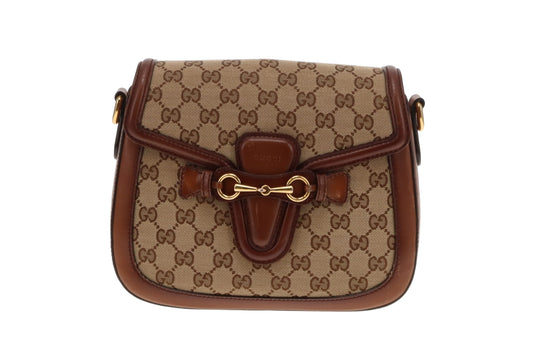 Gucci GG Canvas and Brown Leather Lady Web Shoulder Bag