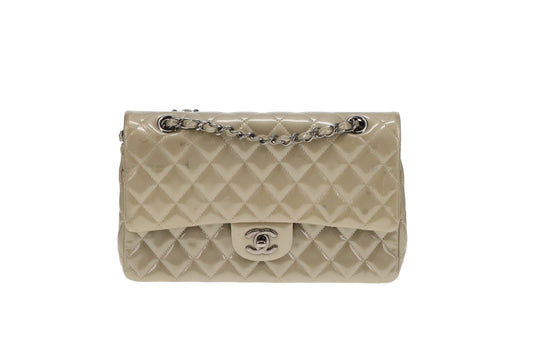 Chanel Metallic Sage Green Patent Classic Medium Double Flap Bag 2012/13