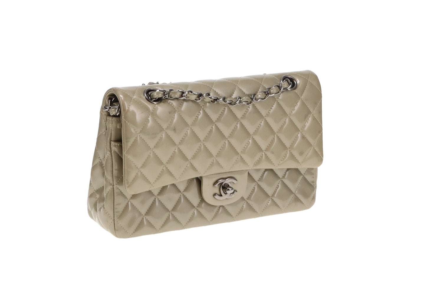 Chanel Metallic Sage Green Patent Classic Medium Double Flap Bag 2012/13