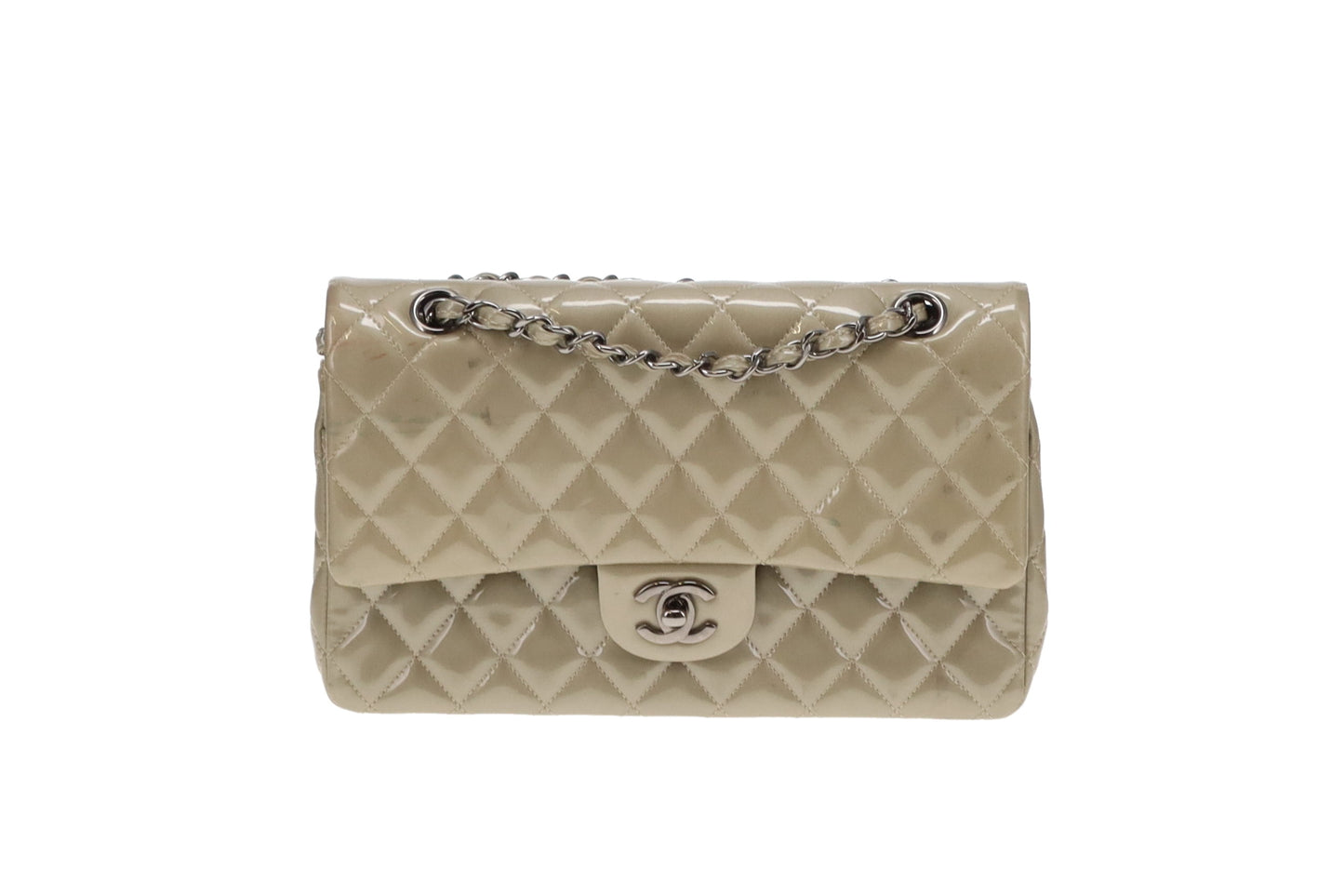 Chanel Metallic Sage Green Patent Classic Medium Double Flap Bag 2012/13