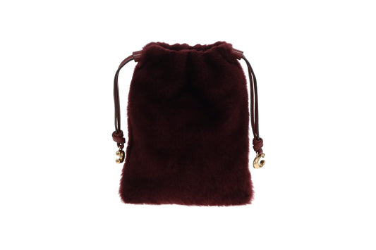 Coach Burgundy Shearling and Smooth Leather Drawstring Pouch