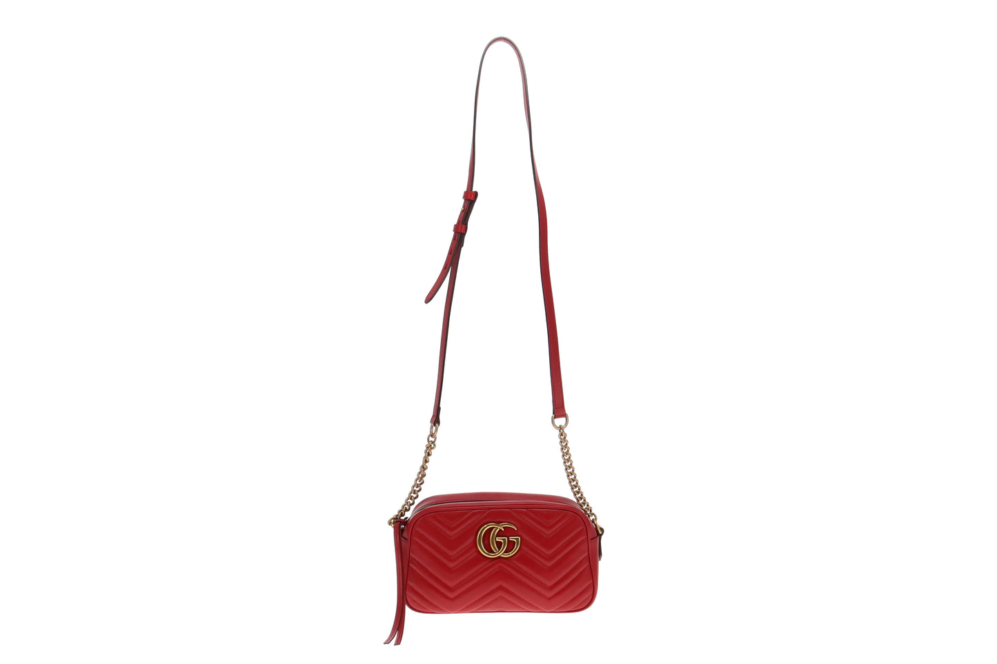 Gucci Red Chevron Leather Marmont Camera Bag Small