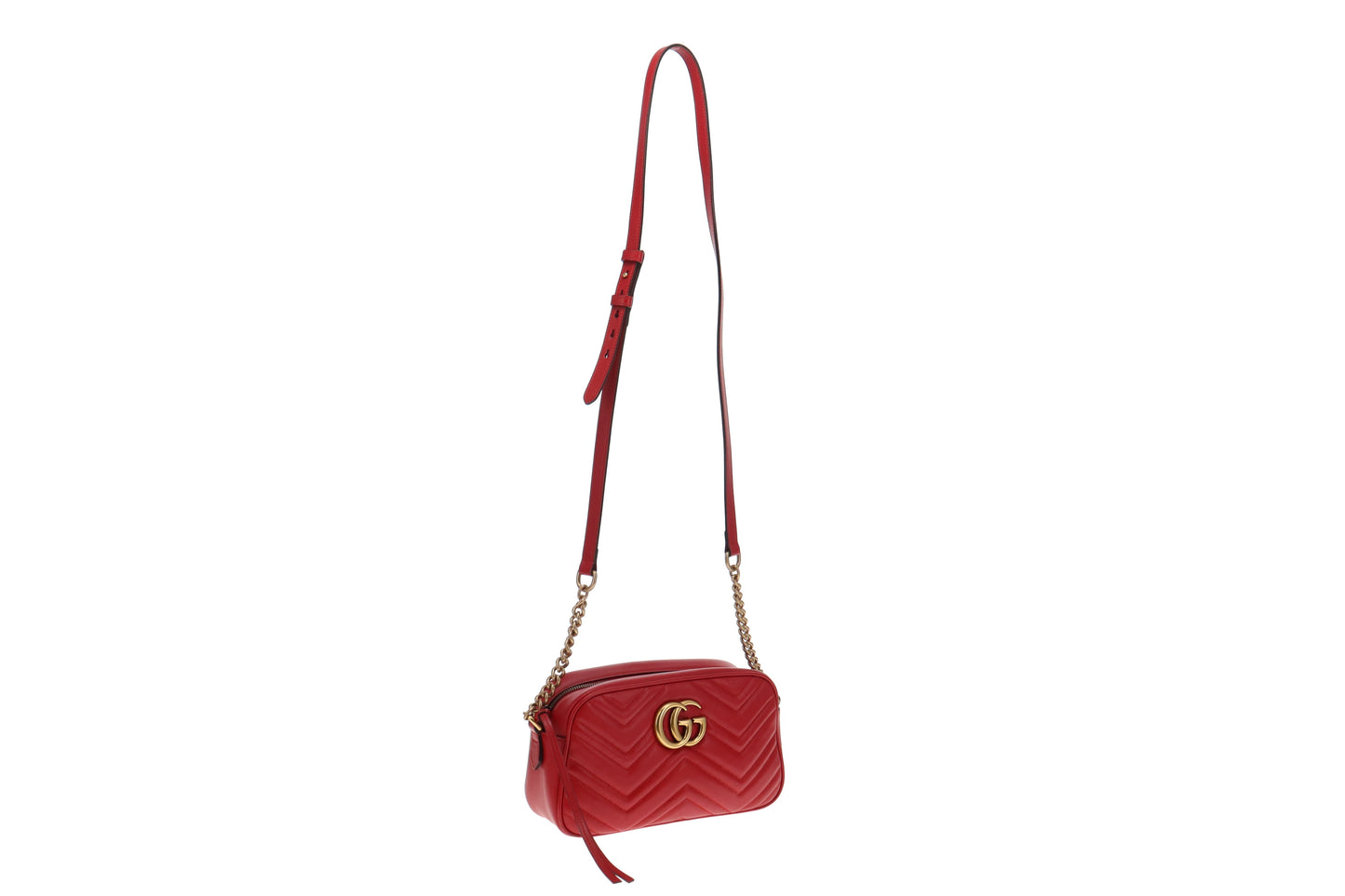 Gucci Red Chevron Leather Marmont Camera Bag Small