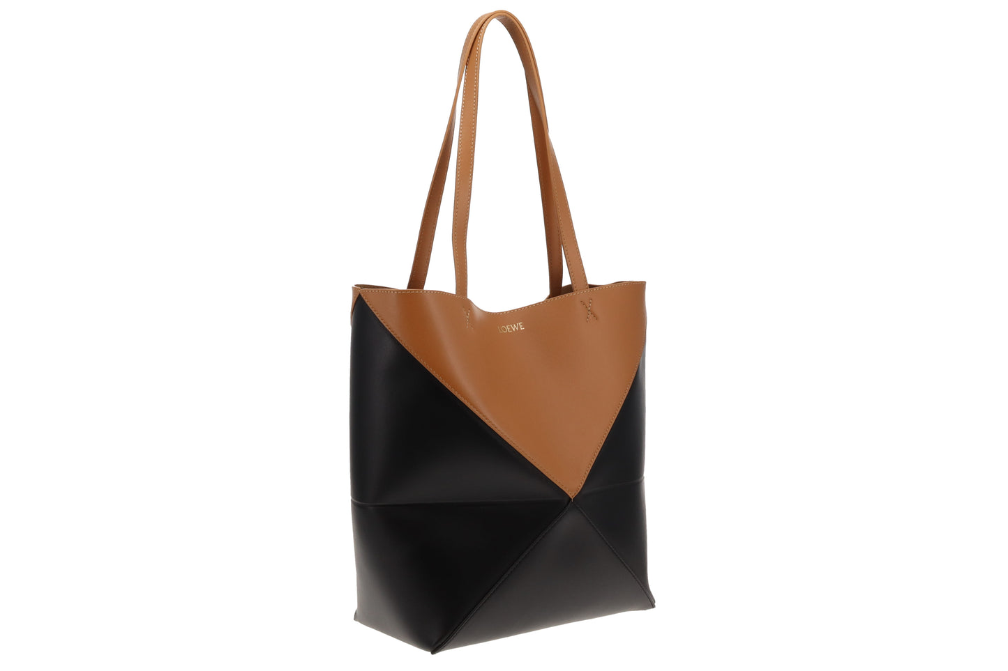 Puzzle Fold Tote In Shiny Calfskin Warm Desert/Black