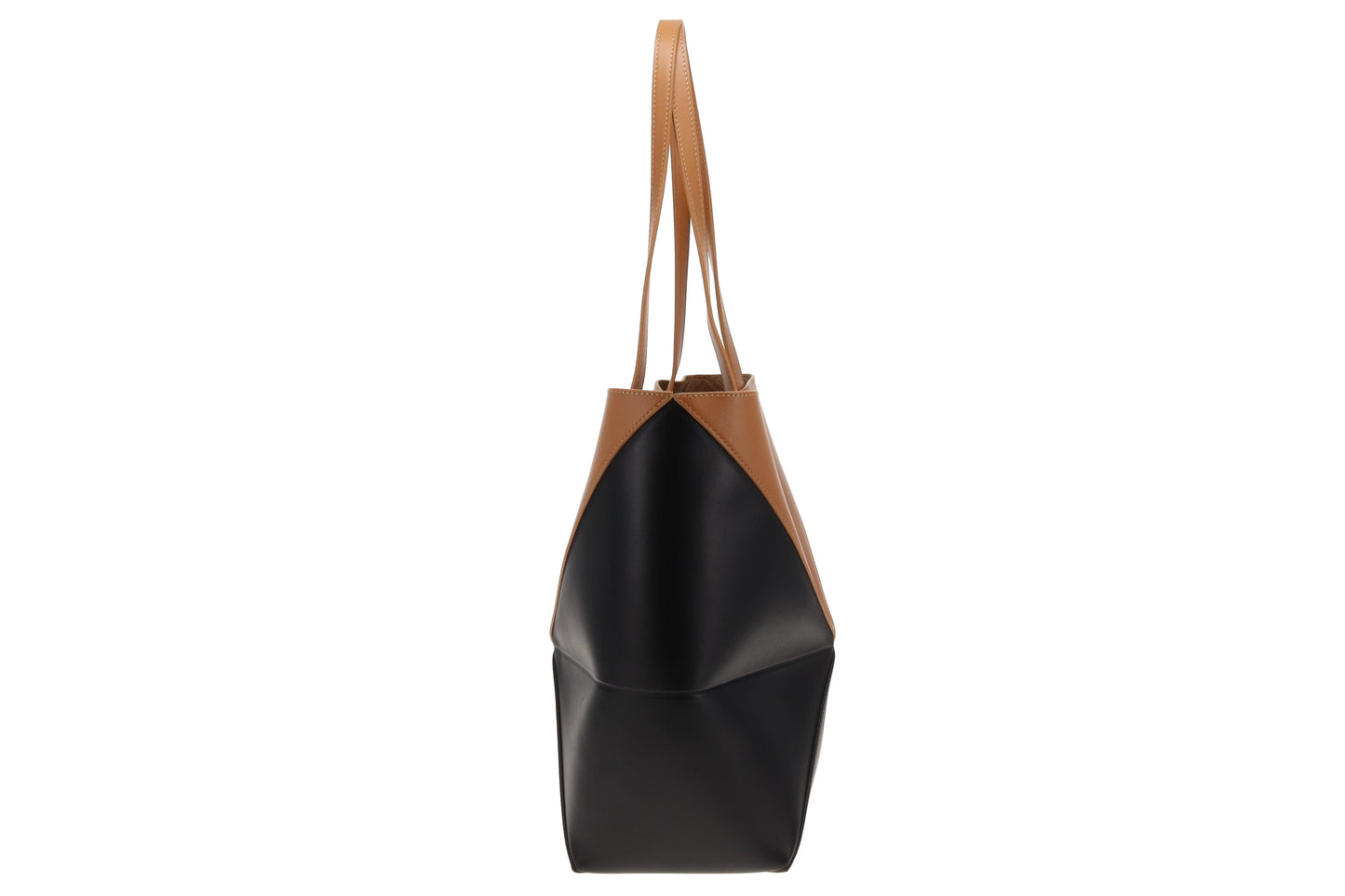 Puzzle Fold Tote In Shiny Calfskin Warm Desert/Black