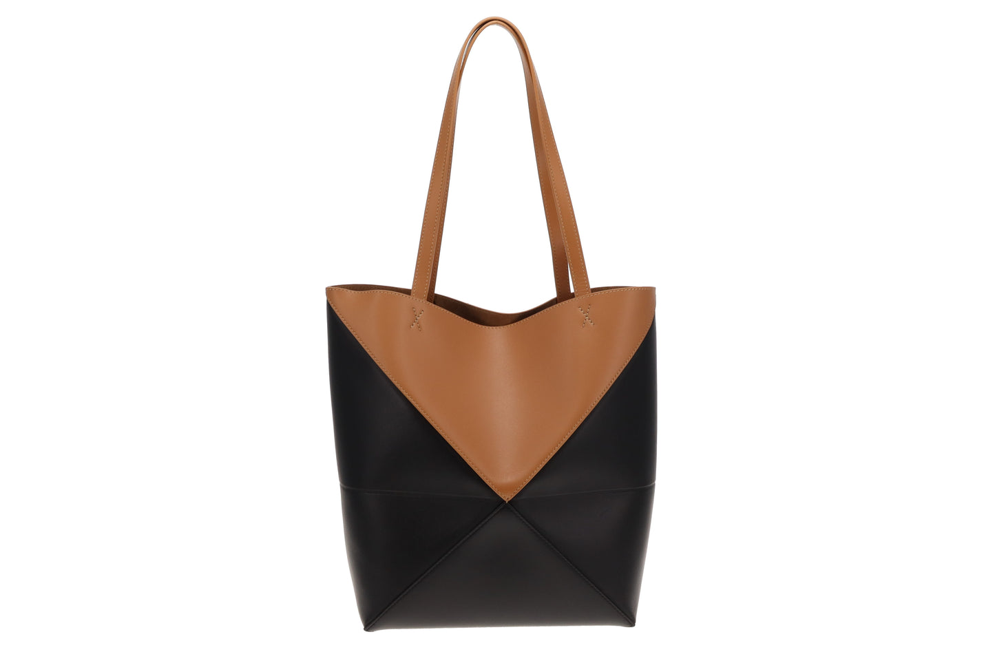 Puzzle Fold Tote In Shiny Calfskin Warm Desert/Black