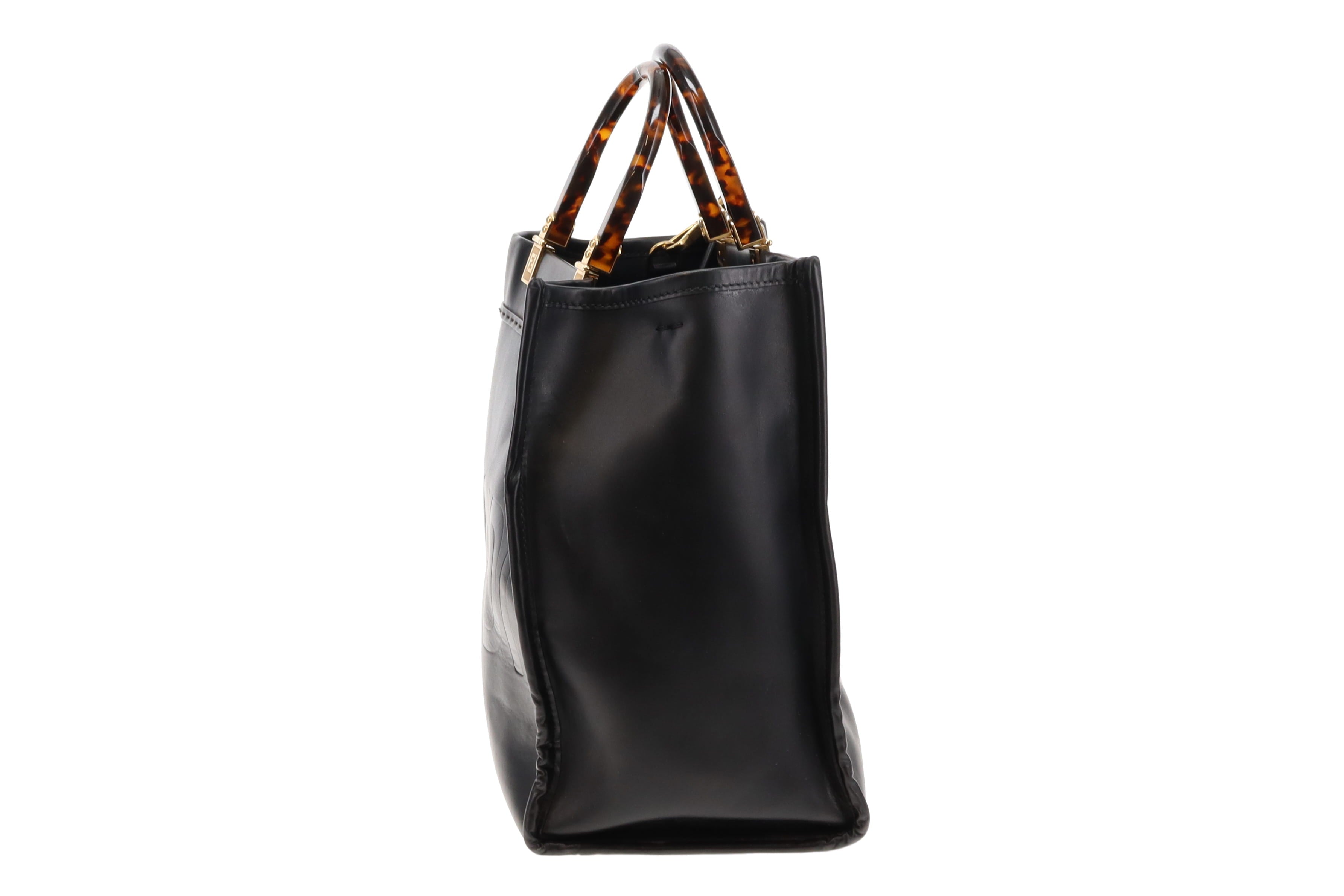 Fendi Black Calfskin Medium Sunshine Tote with Strap