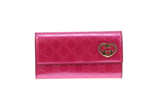 Gucci Metallic Pink Heart Logo Long Flap Wallet