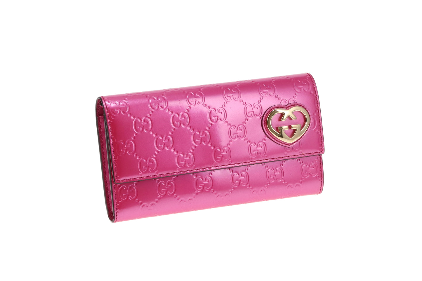 Gucci Metallic Pink Heart Logo Long Flap Wallet